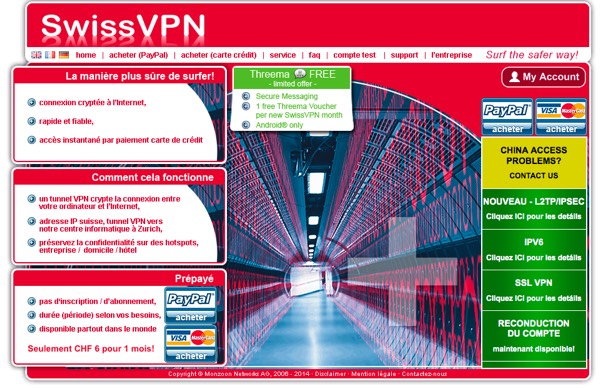 Le site de SwissVPN